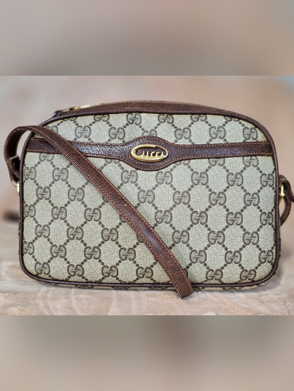 Vintage Gucci GG Monogram Coated Canvas Crossbody Bag